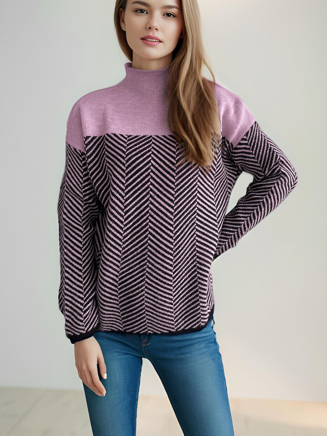 Chevron Turtleneck Long Sleeve Sweater