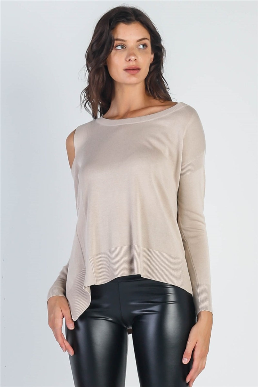 Open Shoulder Long Sleeve Knit Top