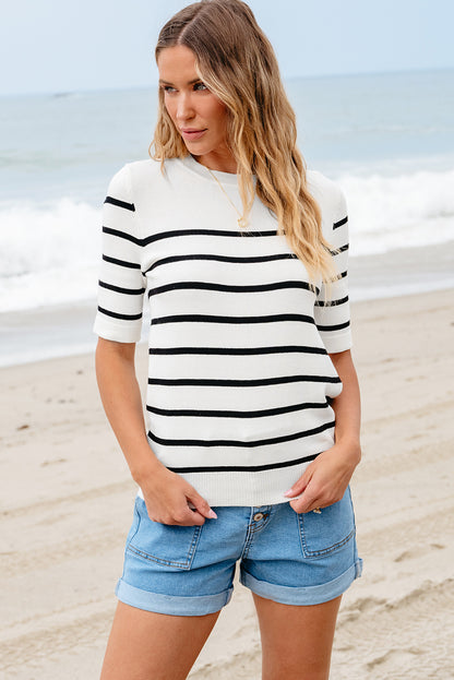 Round Neck Half Sleeve Knit Top