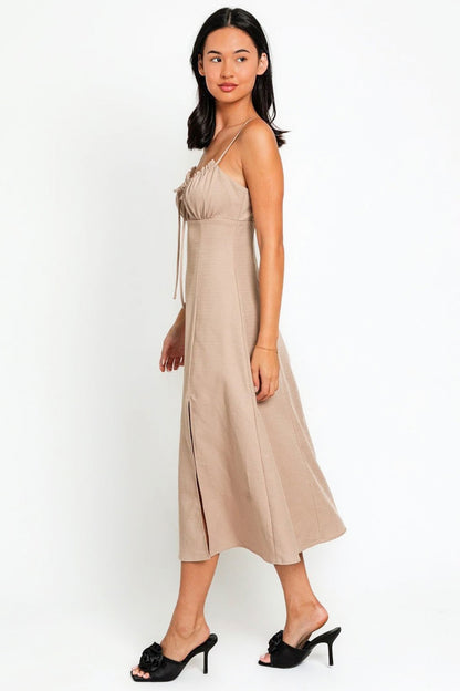 Front Tie Front Slit Midi Dress