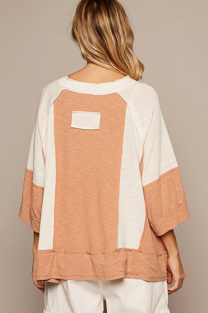 Notched Frayed Edge Contrast Top