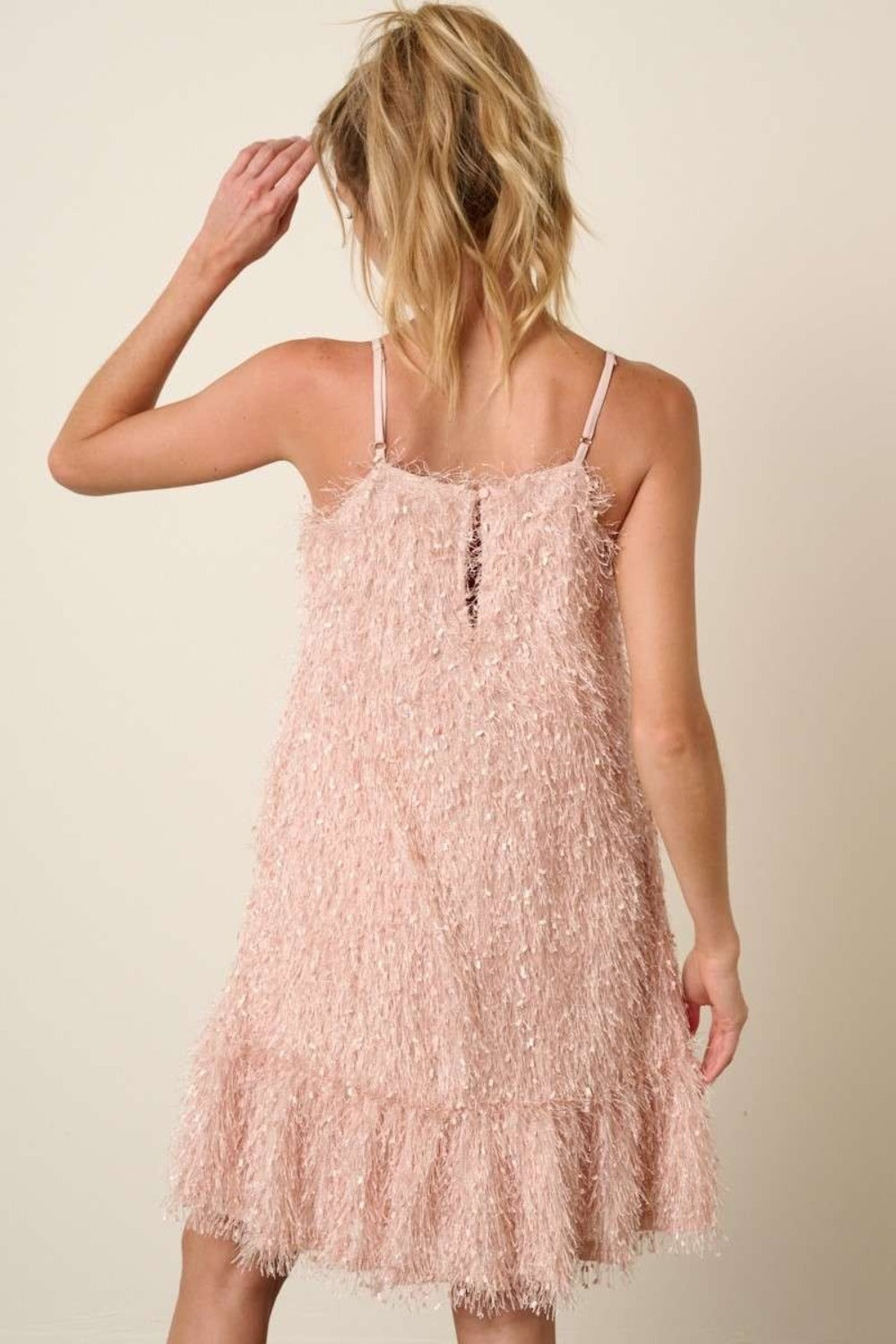 Feather Ruffle Hem Mini Cami Dress