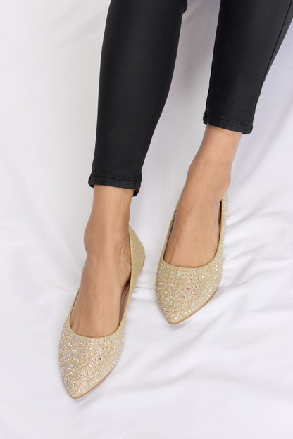 Rhinestone Point Toe Flat Slip-Ons