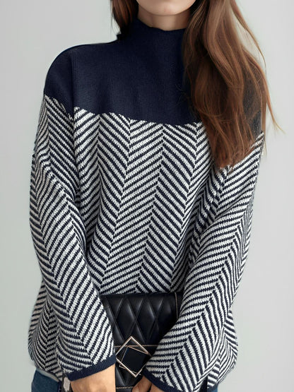 Chevron Turtleneck Long Sleeve Sweater