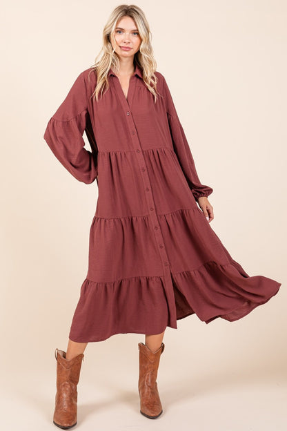 Button Down Long Sleeve Midi Dress