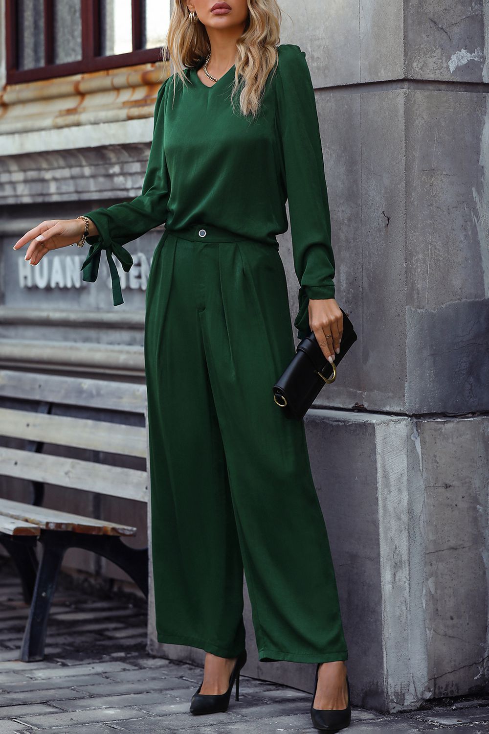 Long Sleeve Top and Wide Leg Pants Set