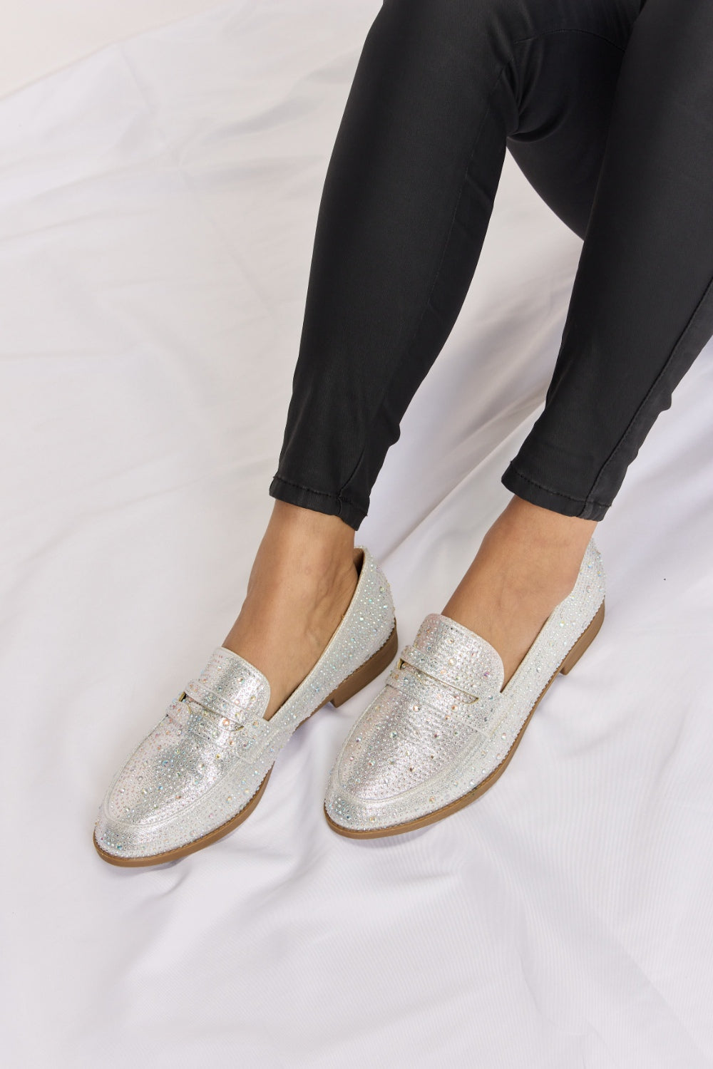 Rhinestone Point Toe Loafers