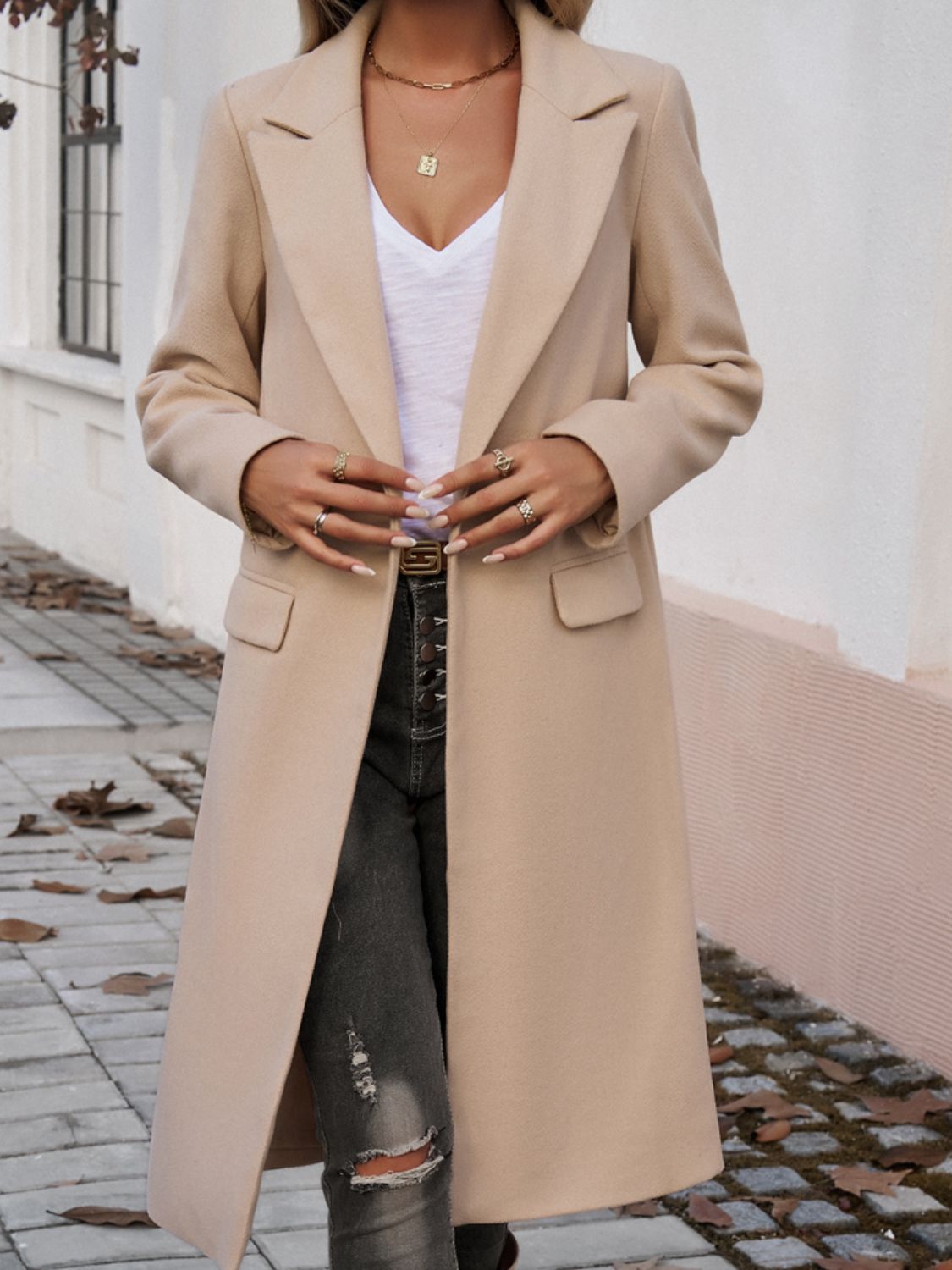 Collared Neck Long Sleeve Coat