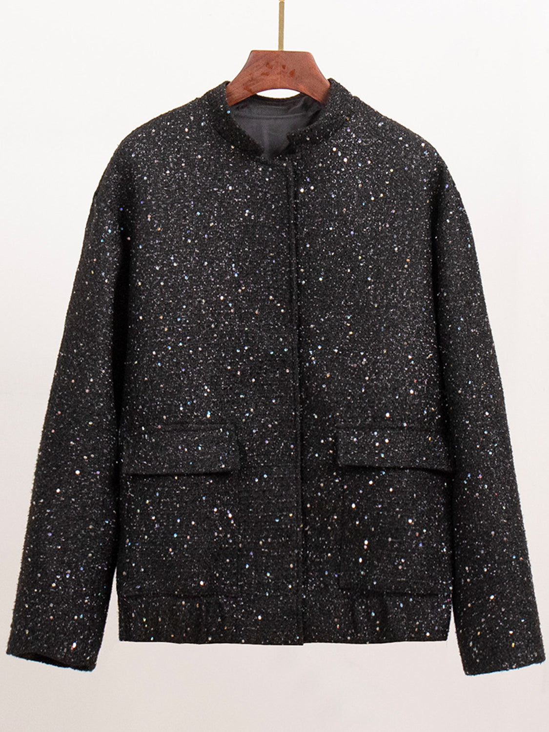 Sequin Detail Pocketed Long Sleeve Jacket