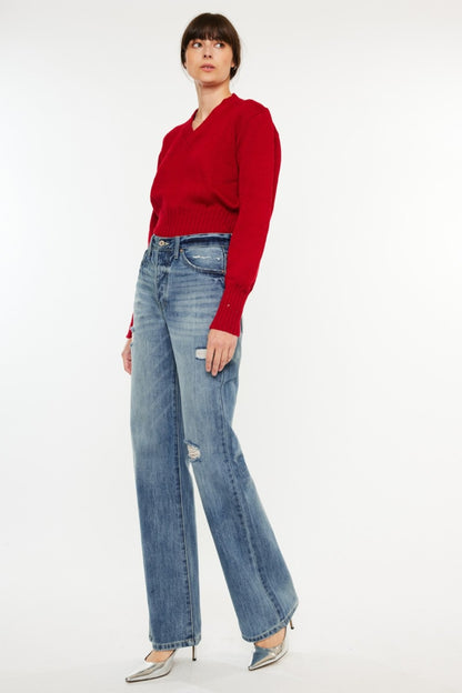 Distressed High Waist Bootcut Jeans