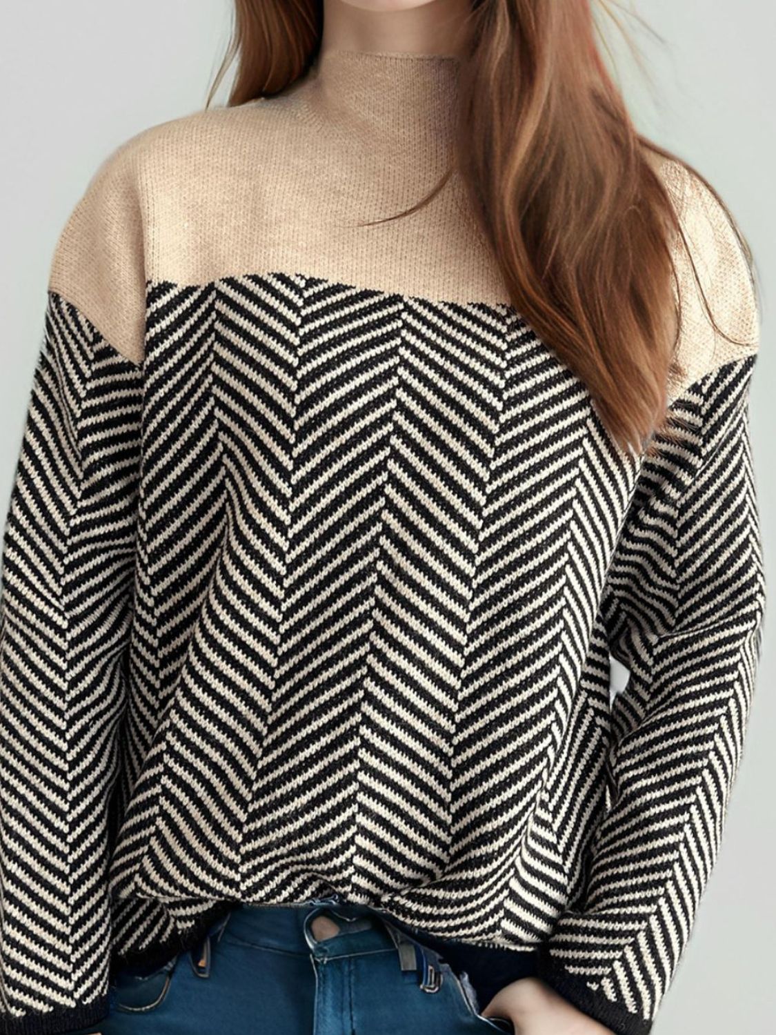 Chevron Turtleneck Long Sleeve Sweater