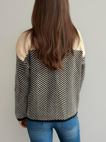 Chevron Turtleneck Long Sleeve Sweater