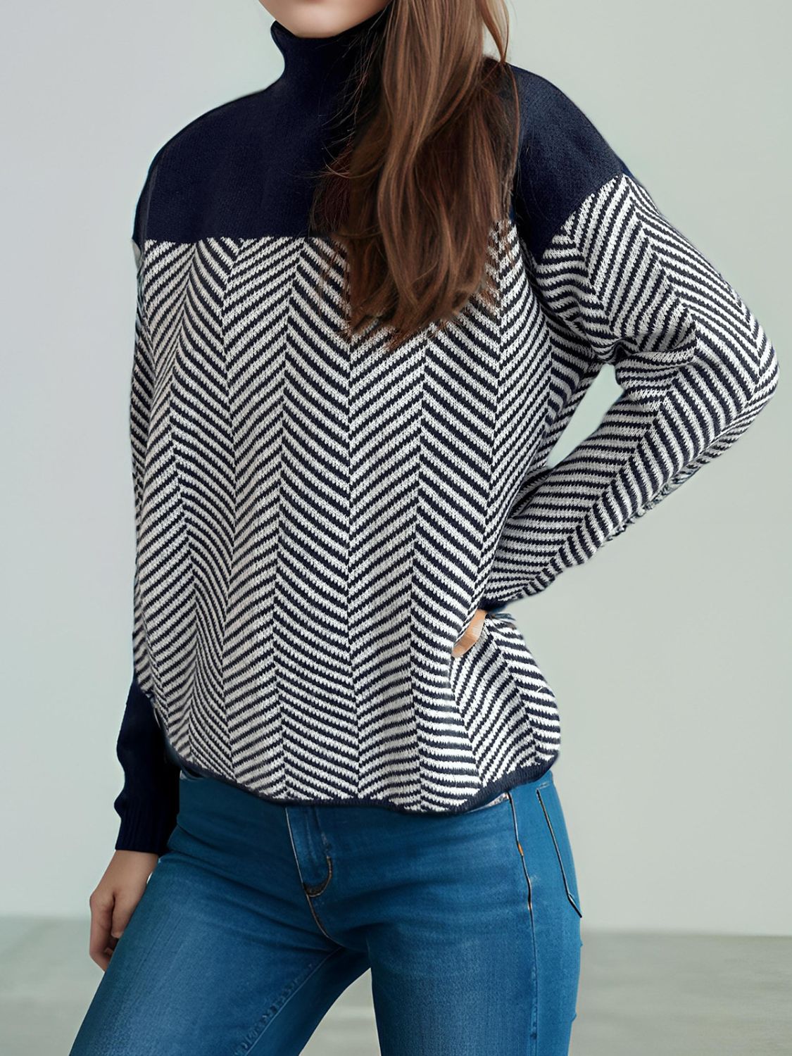 Chevron Turtleneck Long Sleeve Sweater