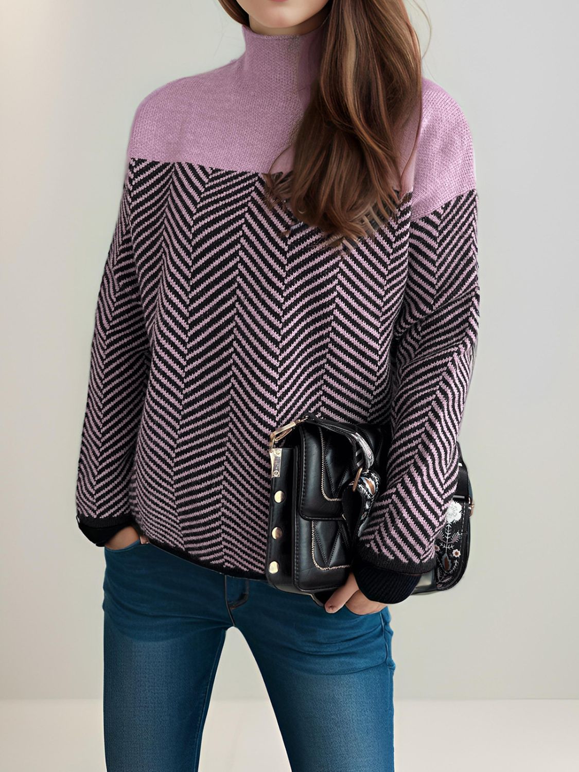 Chevron Turtleneck Long Sleeve Sweater