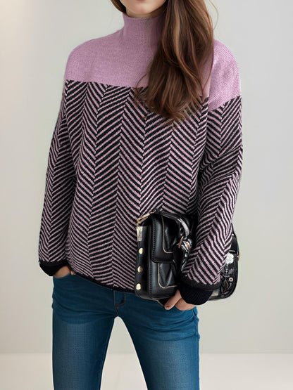 Chevron Turtleneck Long Sleeve Sweater