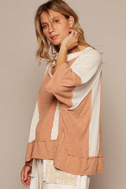 Notched Frayed Edge Contrast Top