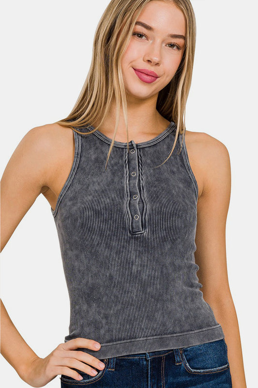 Ribbed Half Snap Seamless Tank