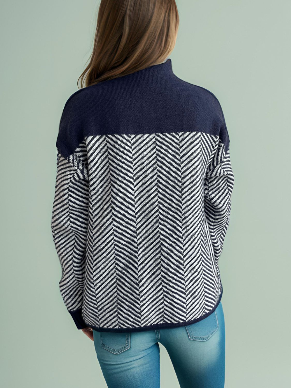 Chevron Turtleneck Long Sleeve Sweater