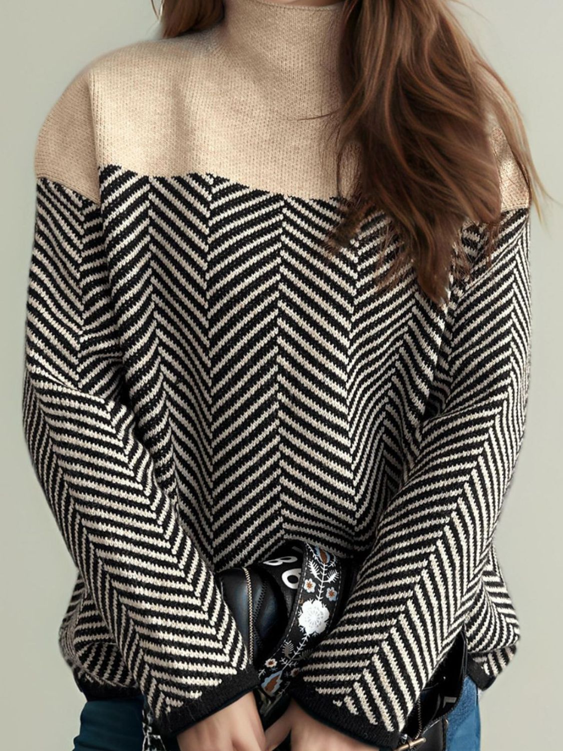 Chevron Turtleneck Long Sleeve Sweater