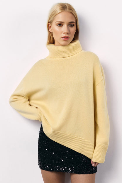 Turtleneck Long Sleeve Dropped Shoulder Sweater