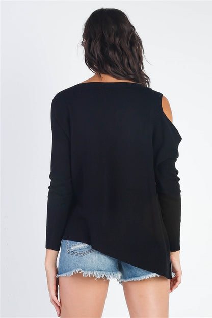 Open Shoulder Long Sleeve Knit Top