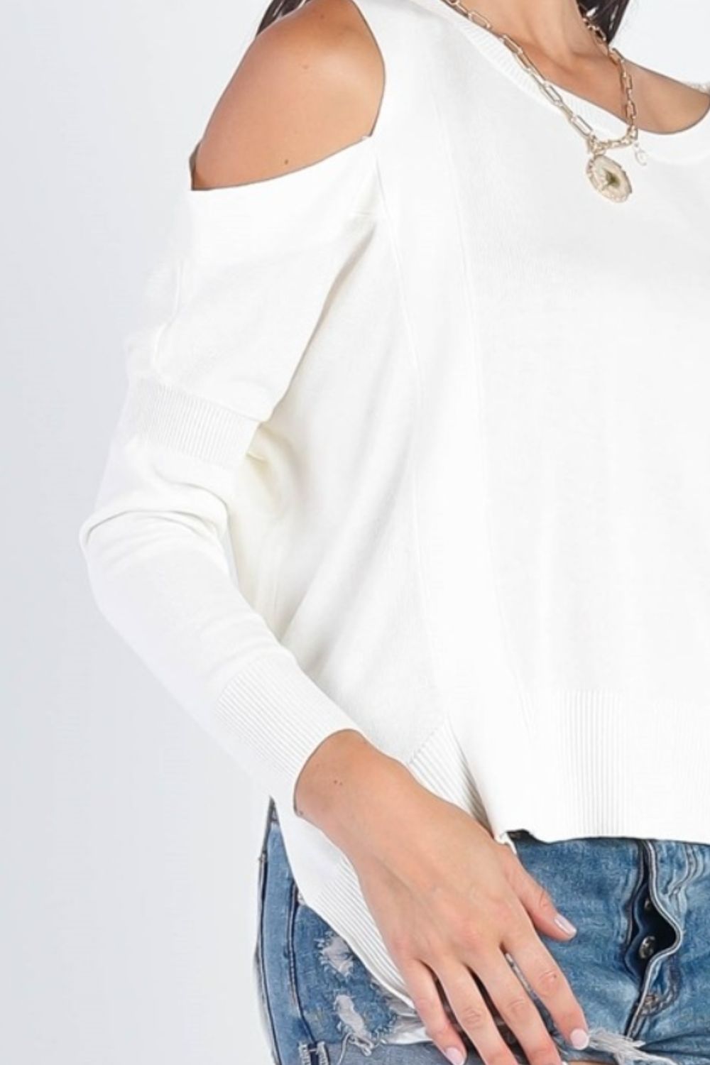 Open Shoulder Long Sleeve Knit Top