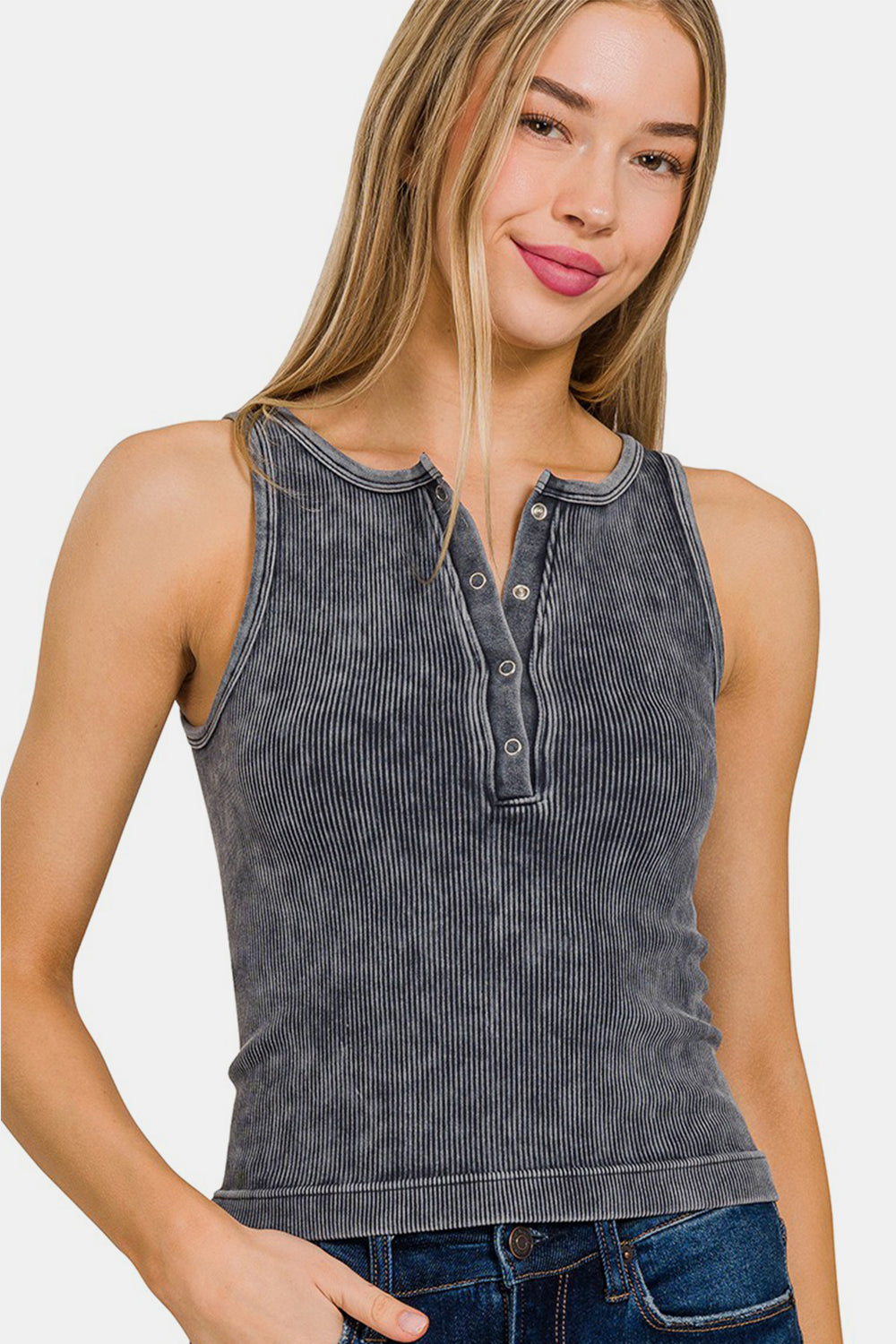 Ribbed Half Snap Seamless Tank