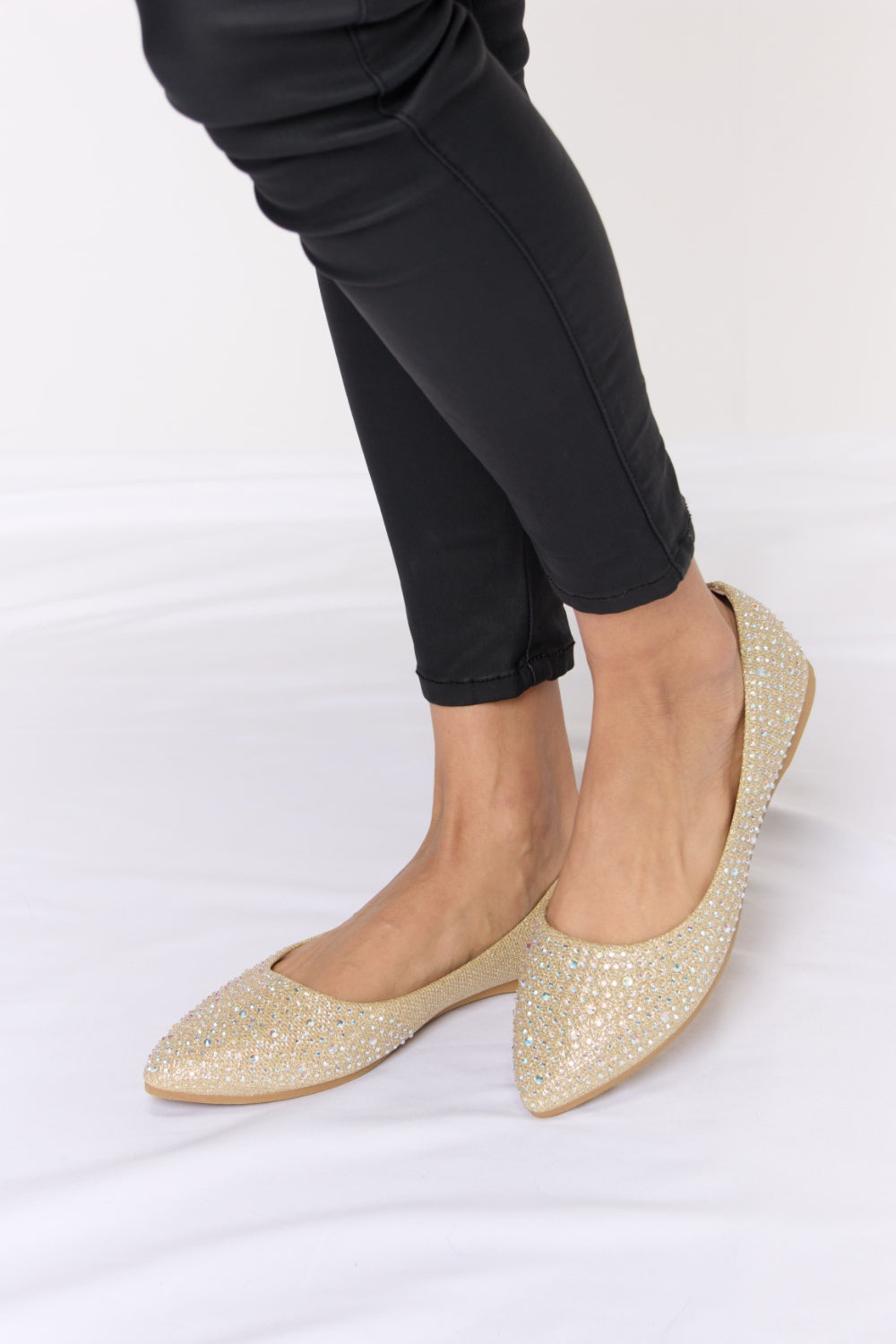 Rhinestone Point Toe Flat Slip-Ons