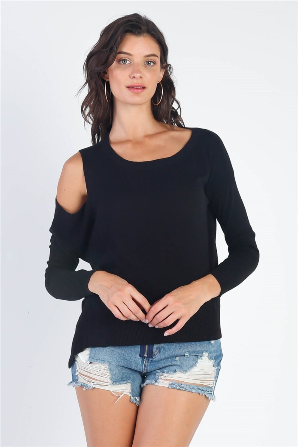 Open Shoulder Long Sleeve Knit Top