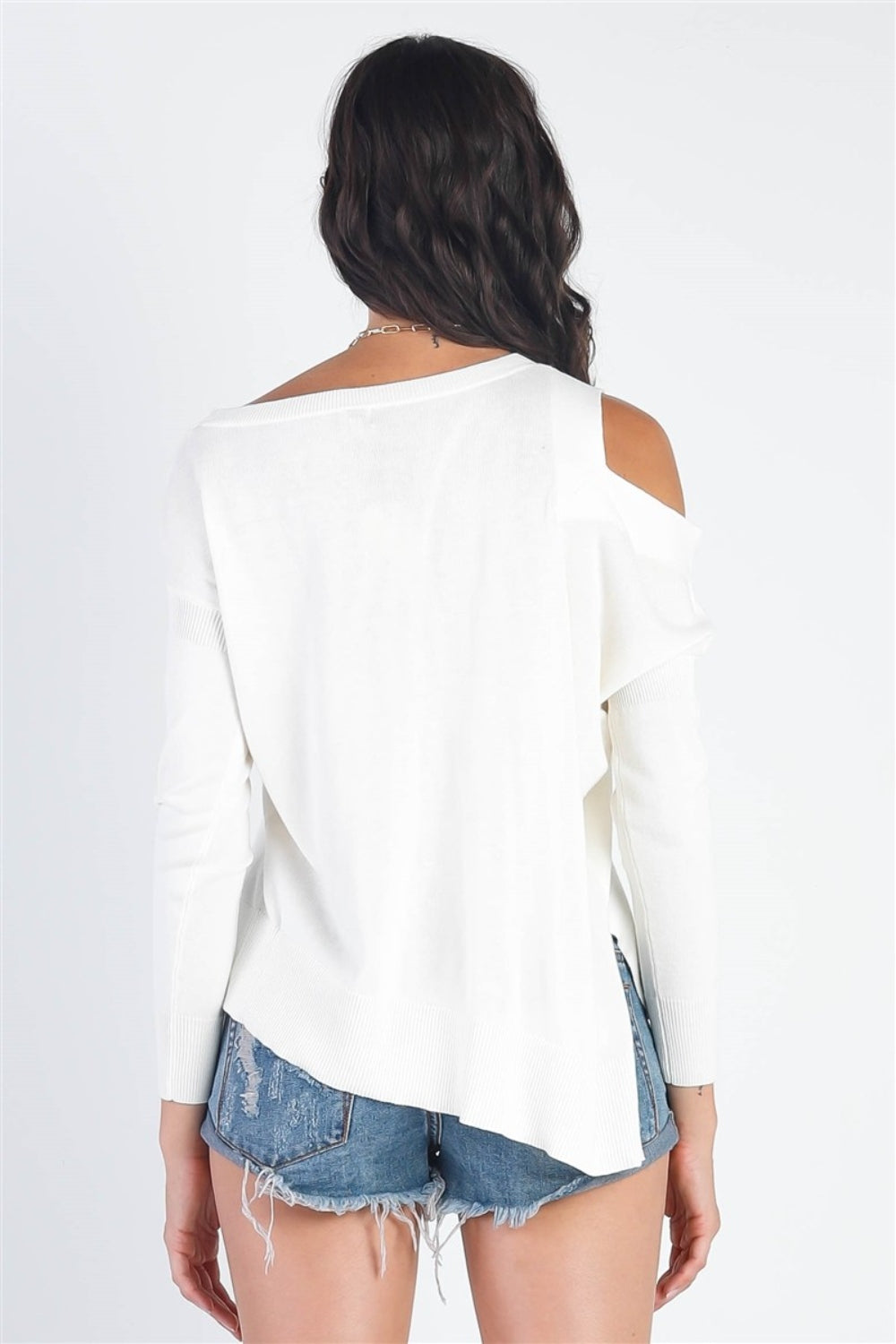 Open Shoulder Long Sleeve Knit Top