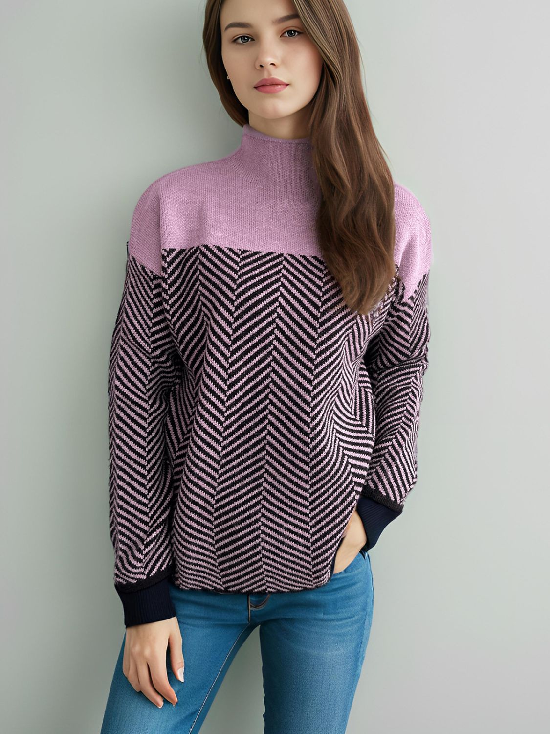 Chevron Turtleneck Long Sleeve Sweater