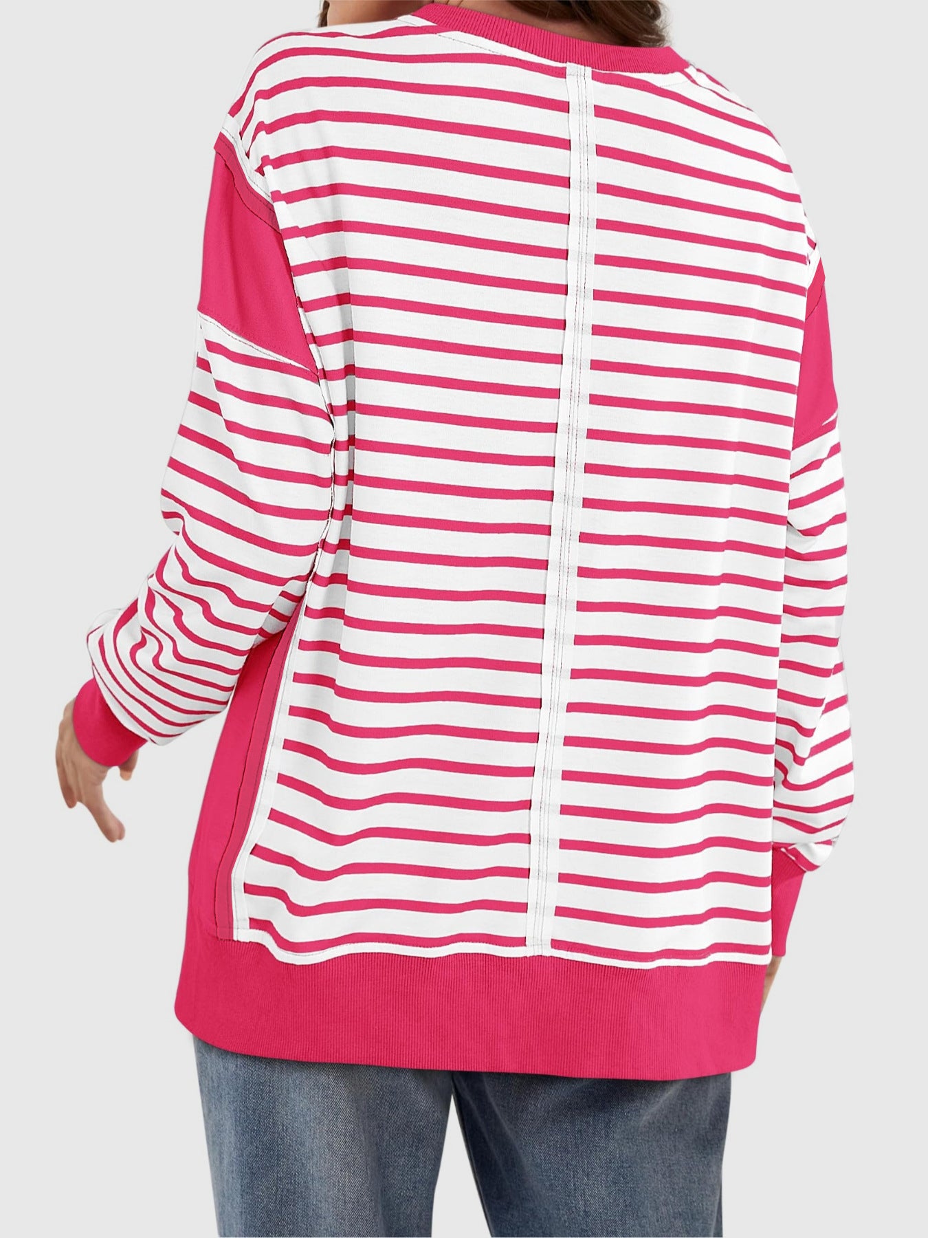 Slit Exposed Seam Striped Long Sleeve Sweatshirt