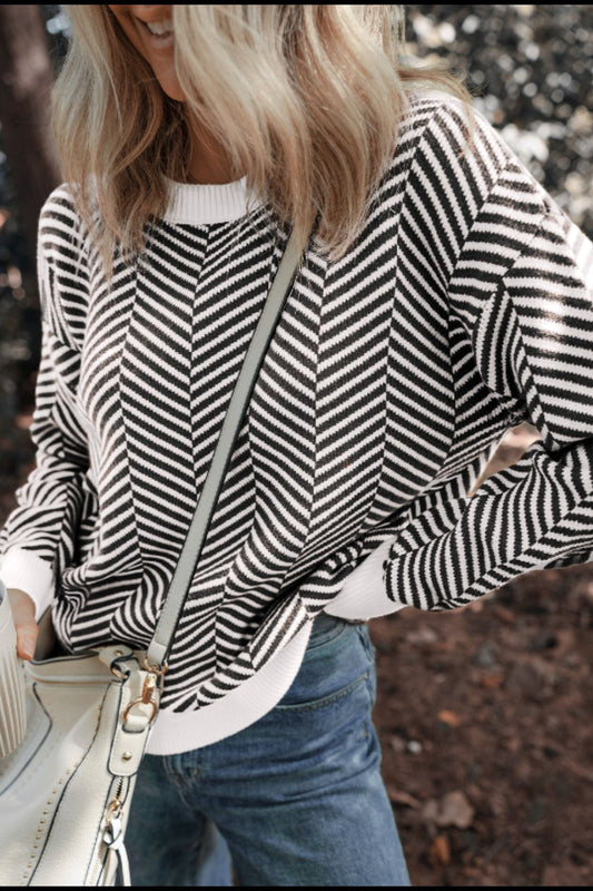 Striped Round Neck Long Sleeve Sweater