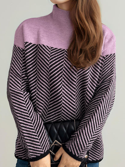 Chevron Turtleneck Long Sleeve Sweater