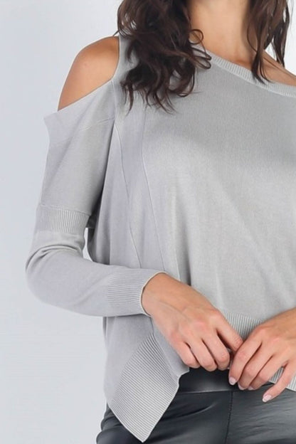 Open Shoulder Long Sleeve Knit Top