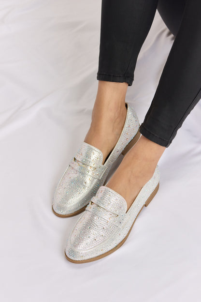 Rhinestone Point Toe Loafers