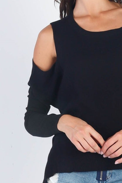 Open Shoulder Long Sleeve Knit Top