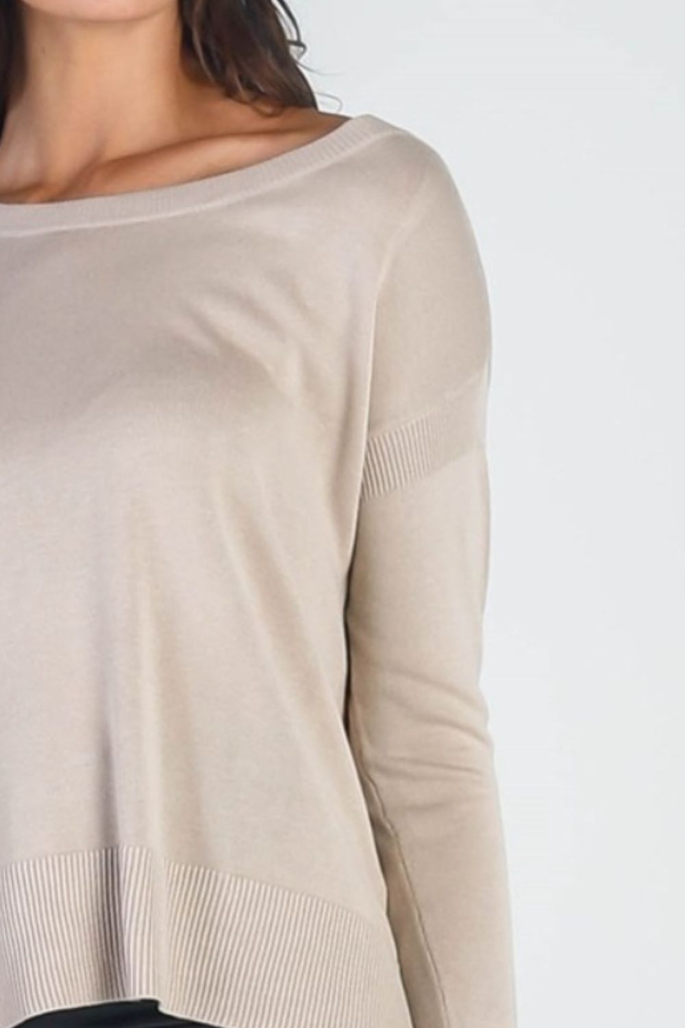 Open Shoulder Long Sleeve Knit Top