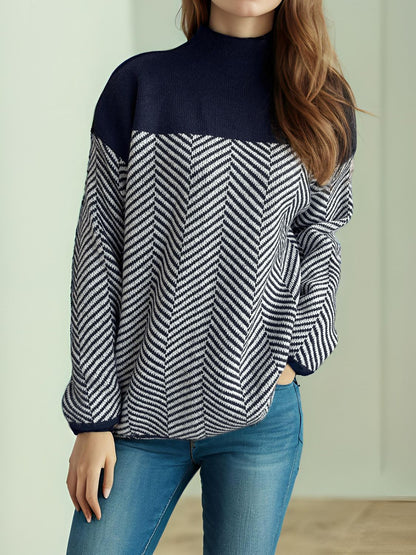 Chevron Turtleneck Long Sleeve Sweater