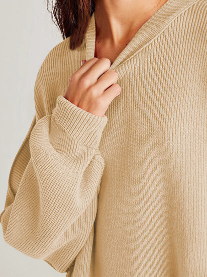 Side Slit Round Neck Long Sleeve Sweater