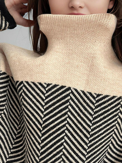 Chevron Turtleneck Long Sleeve Sweater