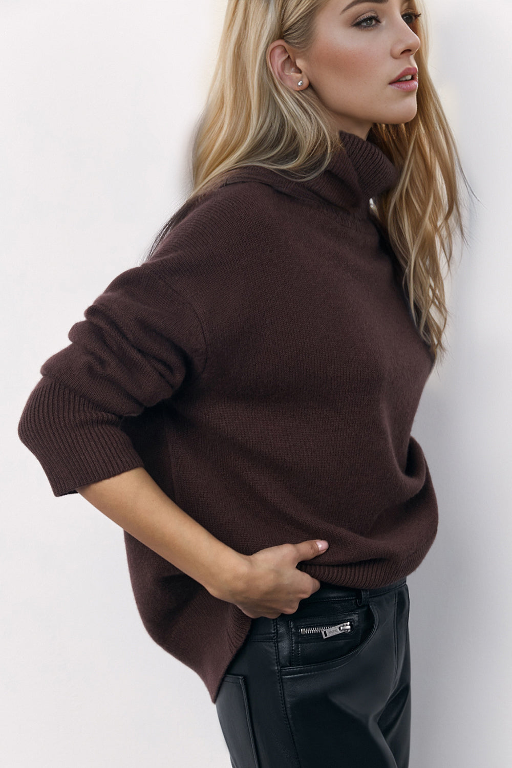 Turtleneck Long Sleeve Dropped Shoulder Sweater