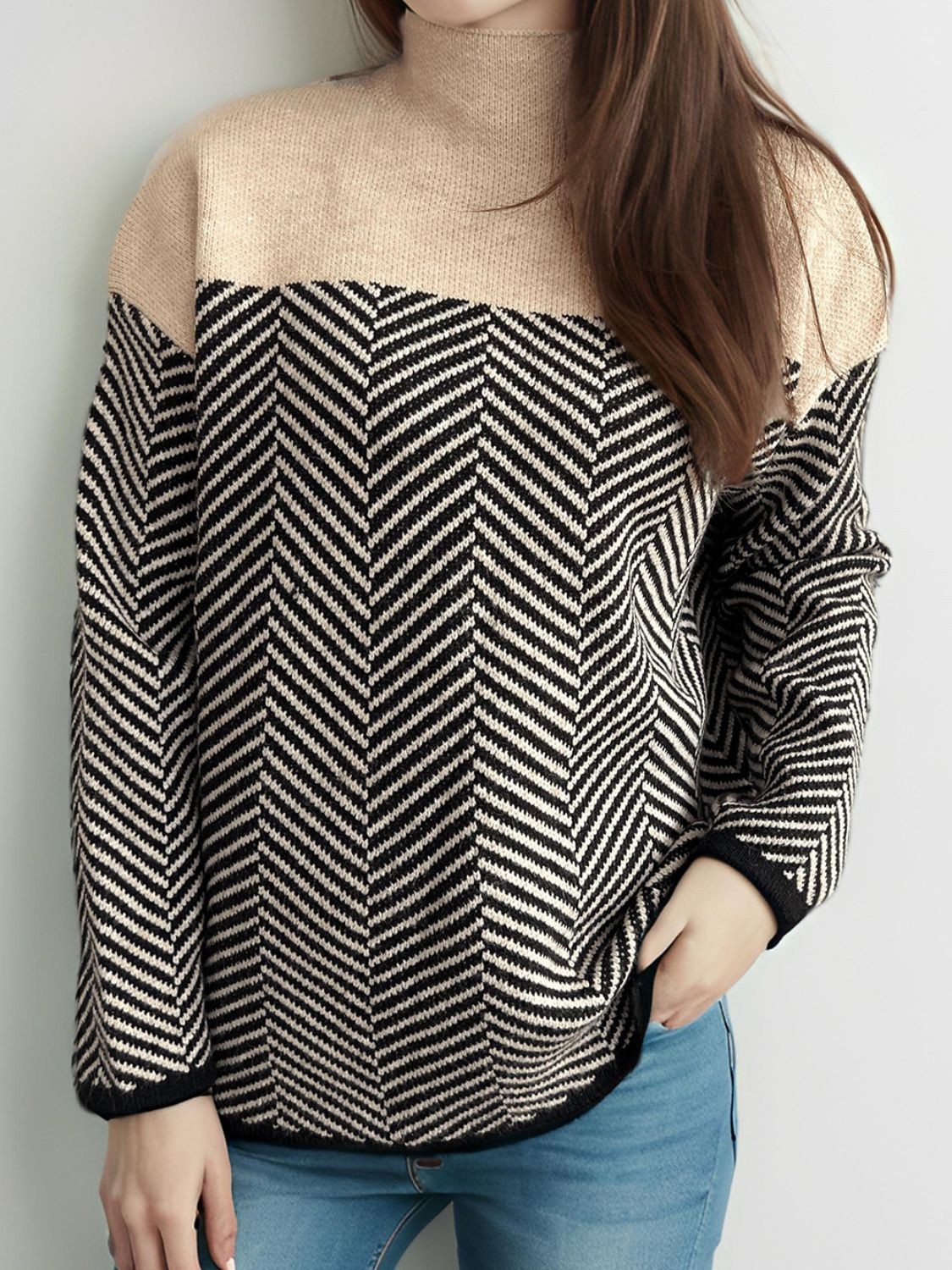 Chevron Turtleneck Long Sleeve Sweater