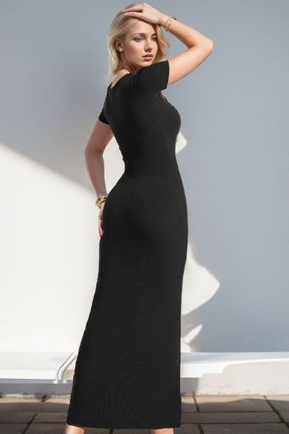 Built-In Shapewear Square Neck Short Sleeve Maxi Dress