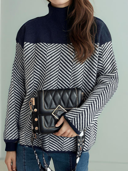 Chevron Turtleneck Long Sleeve Sweater