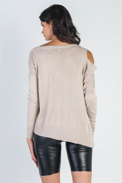 Open Shoulder Long Sleeve Knit Top