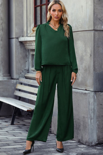 Long Sleeve Top and Wide Leg Pants Set